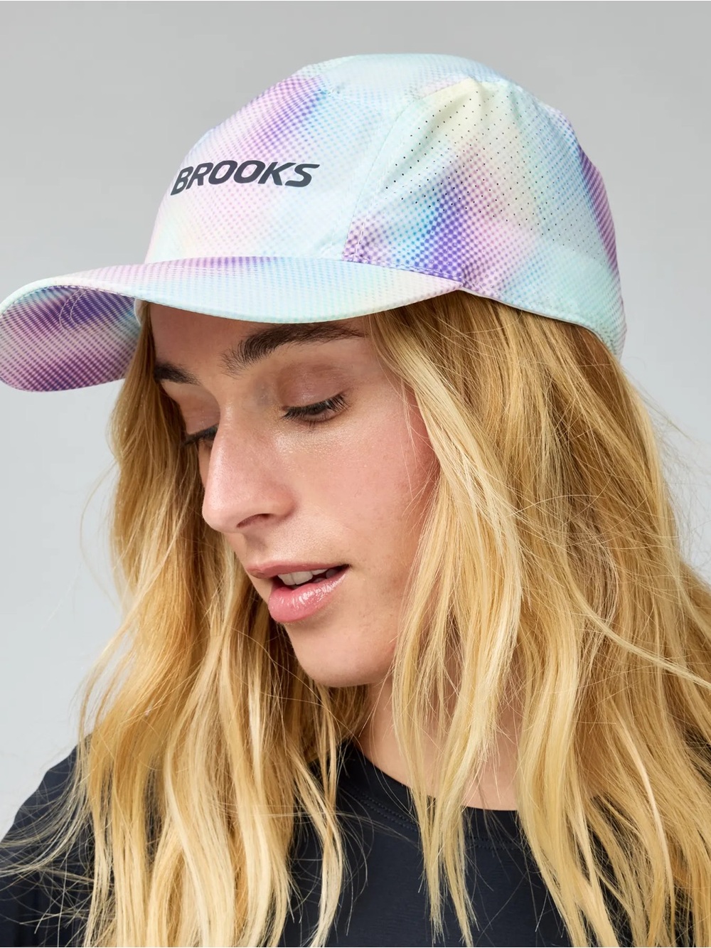 Brooks Pastel Tie-Dye Mesh Cap in Lavender, Mint & Light Blue Running Hat